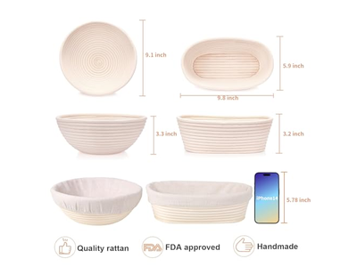 1Kg 9 Zoll Oval Gärkorb Maßgeschneiderte Große Größe Brot Backset Rechteckiges Rattan