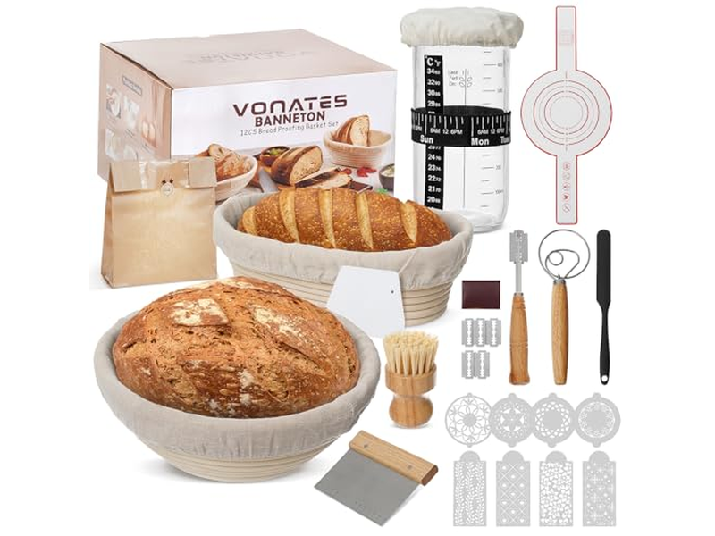 Rattan Brotkorb mit Deckel und Einsatz Sauerteigwerkzeug Gärung