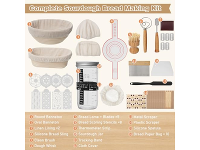 Rattan Brotkorb mit Deckel und Einsatz Sauerteigwerkzeug Gärung