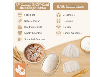 Rattan Brotkorb mit Deckel und Einsatz Sauerteigwerkzeug Gärung
